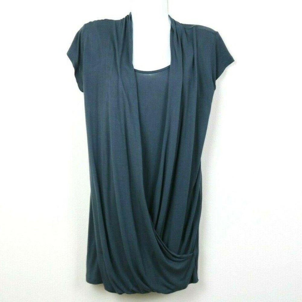 Cabi Womens Blouse Short Sleeve Layered Faux Wrap